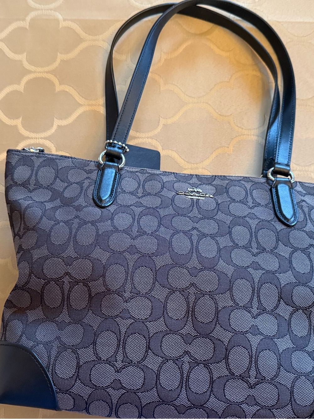 LIKE NEW COACH Monogram Canvas Tote in Gray and Black - Picture 7 of 7